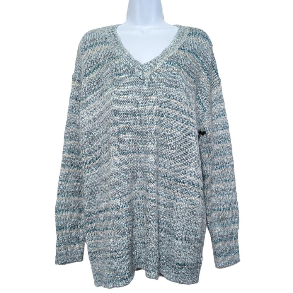 Falls Creek Soft‎ Cozy Womens Long Sleeve V-Neck Oversized Blue Knit Sweater, S